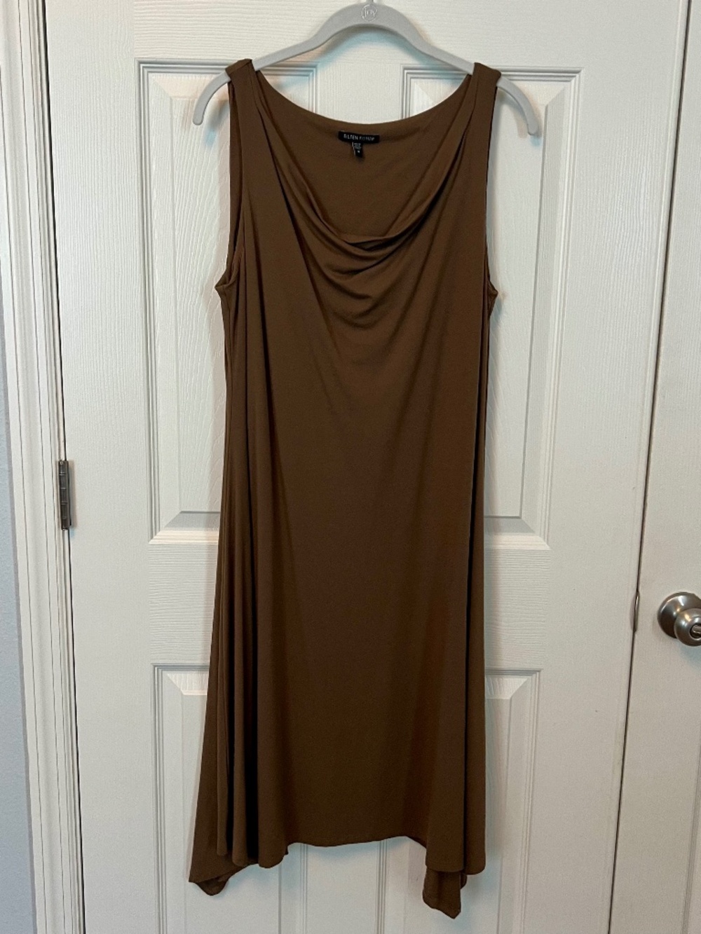 Eileen Fisher Cowl Neck Midi Dress Brown Sleeveless Earthy Boho Grandma M